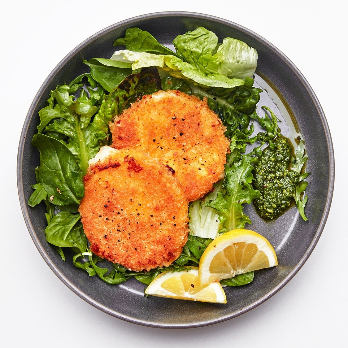 Mozzarella Fritters With Pesto and Greens